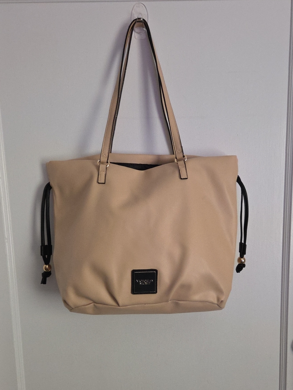 Victoria's Secret Beige Tote Bag/ Purse with Black Draw Cord. New/ Never Used